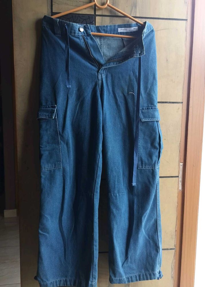 Women's Blue heavy Denim Cargo Pants