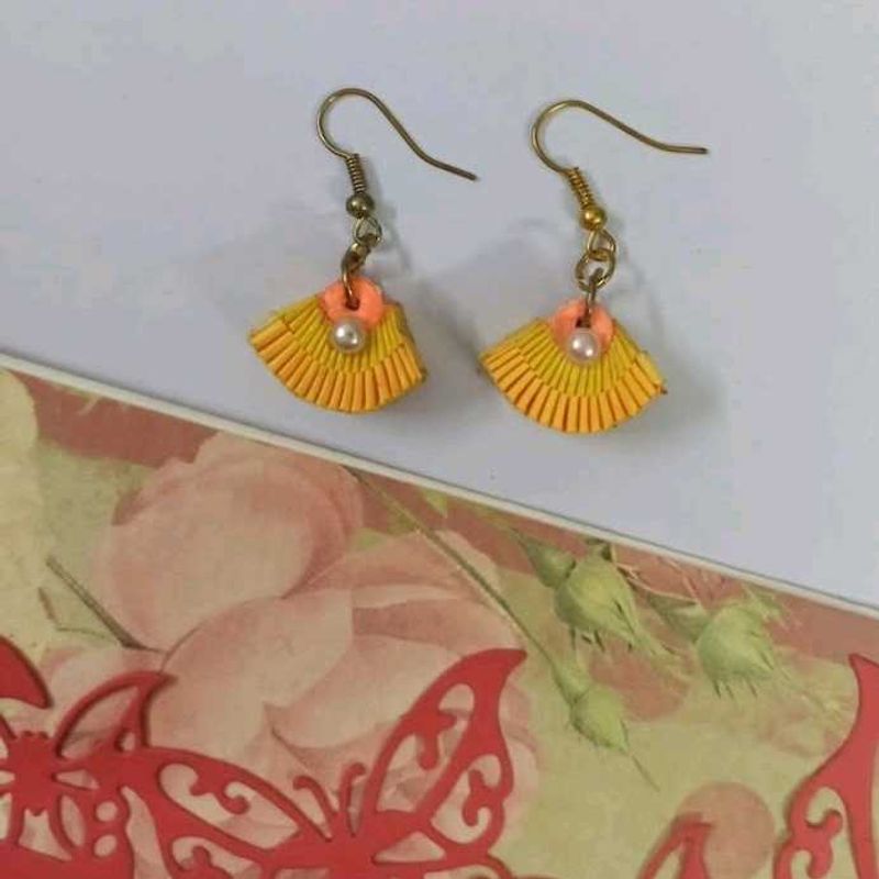 Handmade Yellow Fan Earrings