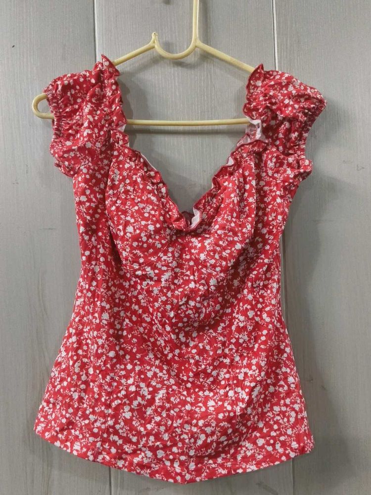 Red Floral Off-Shoulder Top