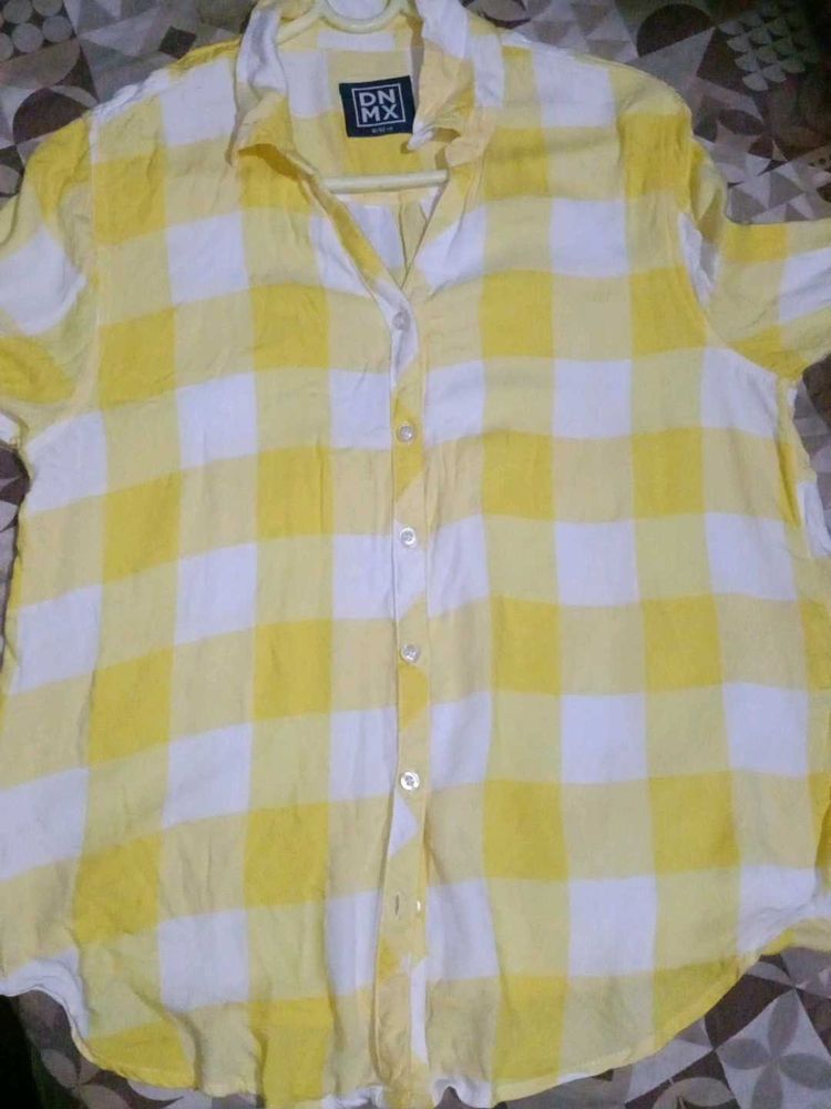 Yellow Checkered Button-Up Shirt