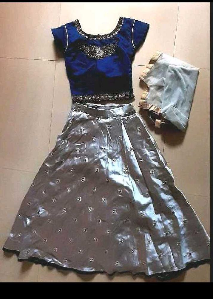 Blue &amp; Silver Embellished Lehenga Set