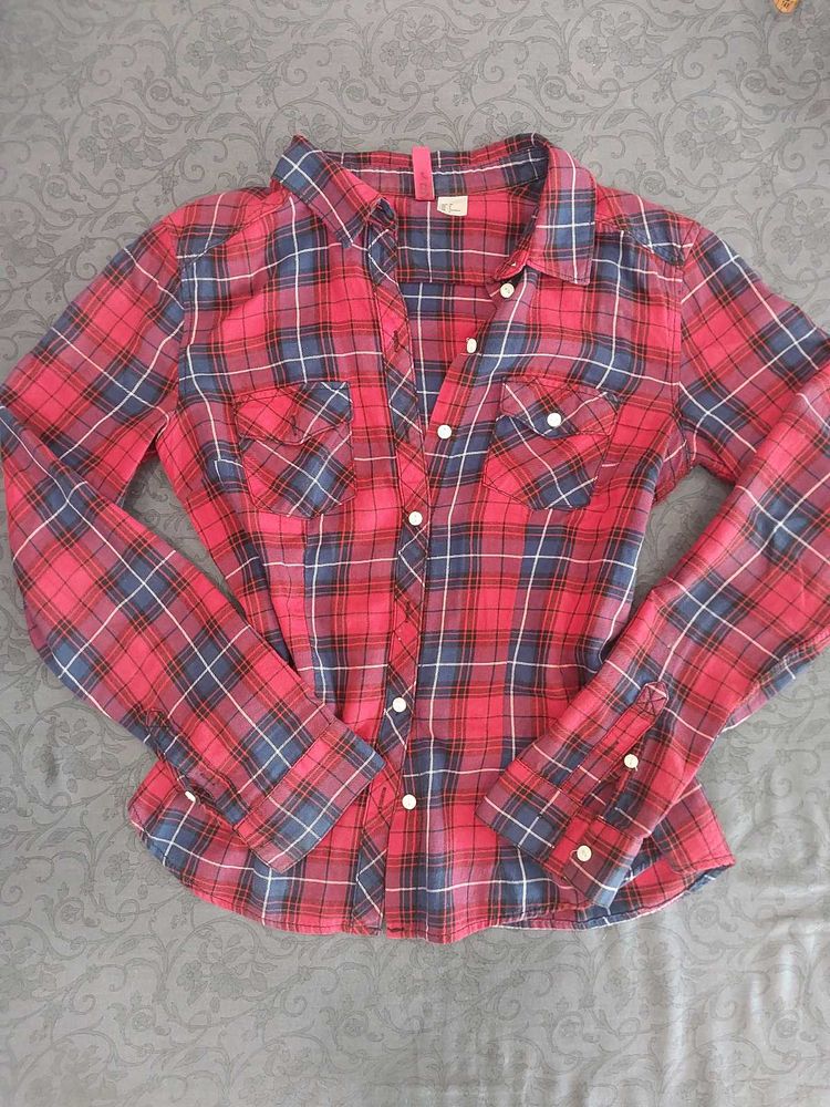 Red Plaid Button-Up Shirt