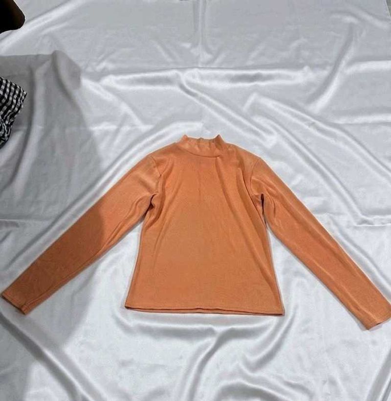 Orange Mock Neck Long Sleeve Top
