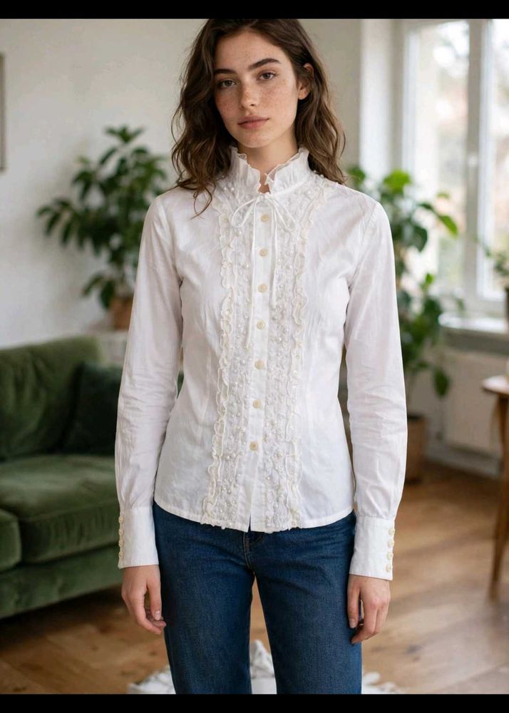 Elegant White Ruffle Blouse