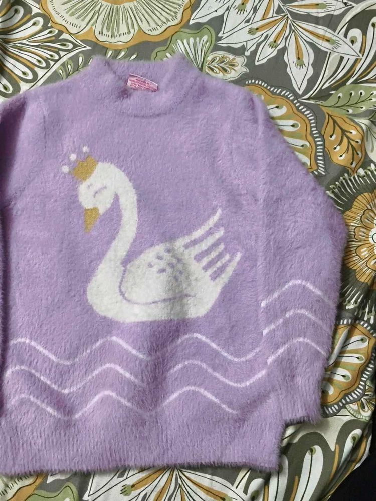 Cute Swan Graphic Lavender Sweater