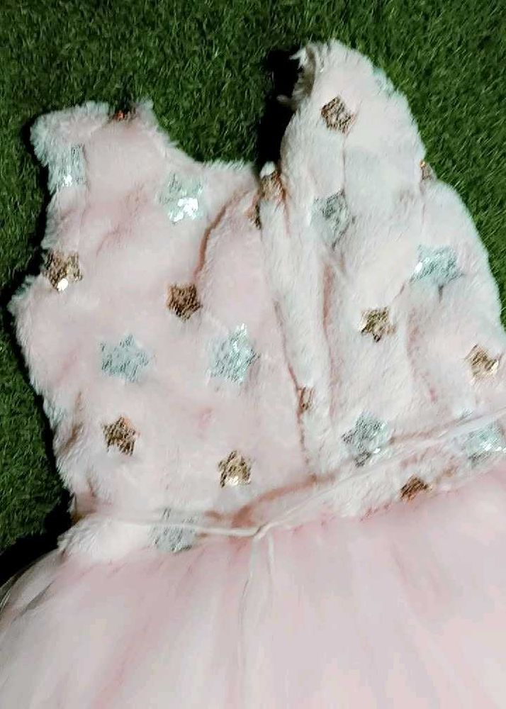 Pink Starry Dress with Fur Coat