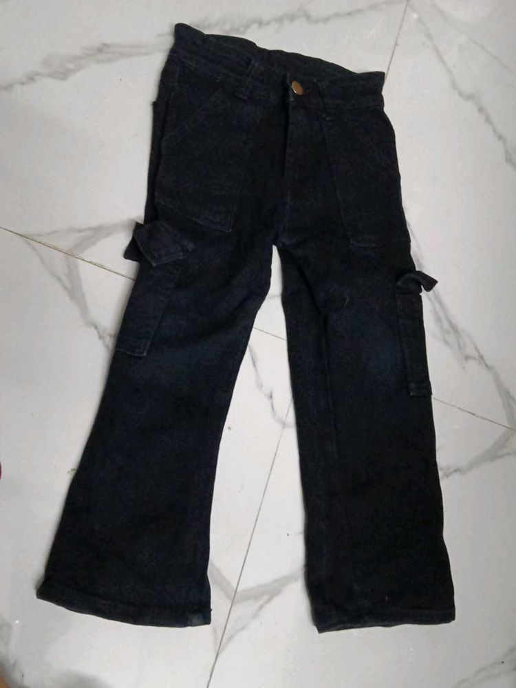 Kids Black Cargo Jeans