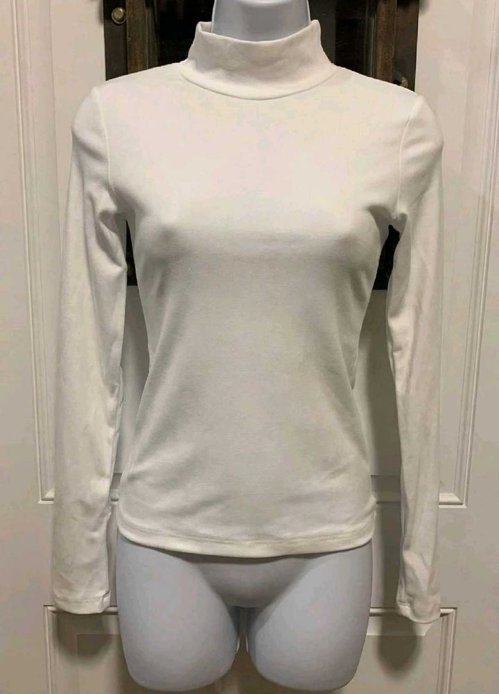 White Turtleneck Long Sleeve Top