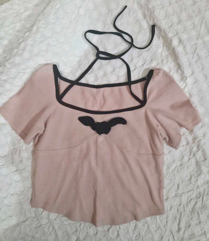 Cute Bat Detail Pink Top