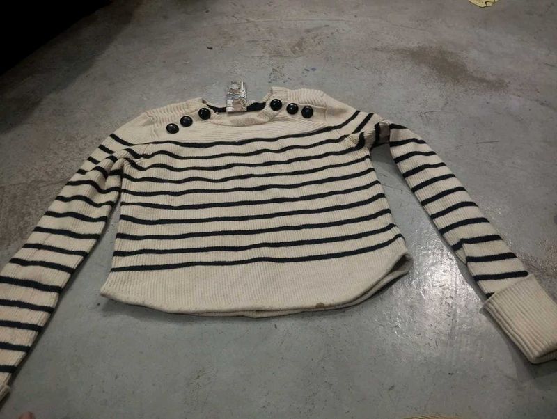 Striped Button Detail Sweater