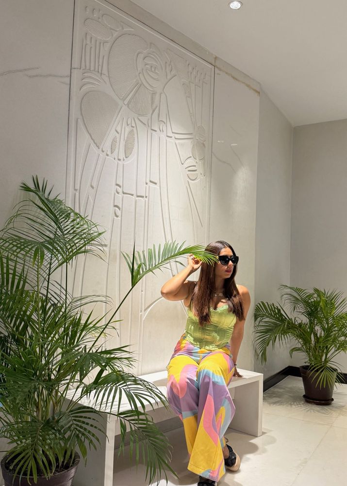 Colorful Abstract Print Wide Leg Pants