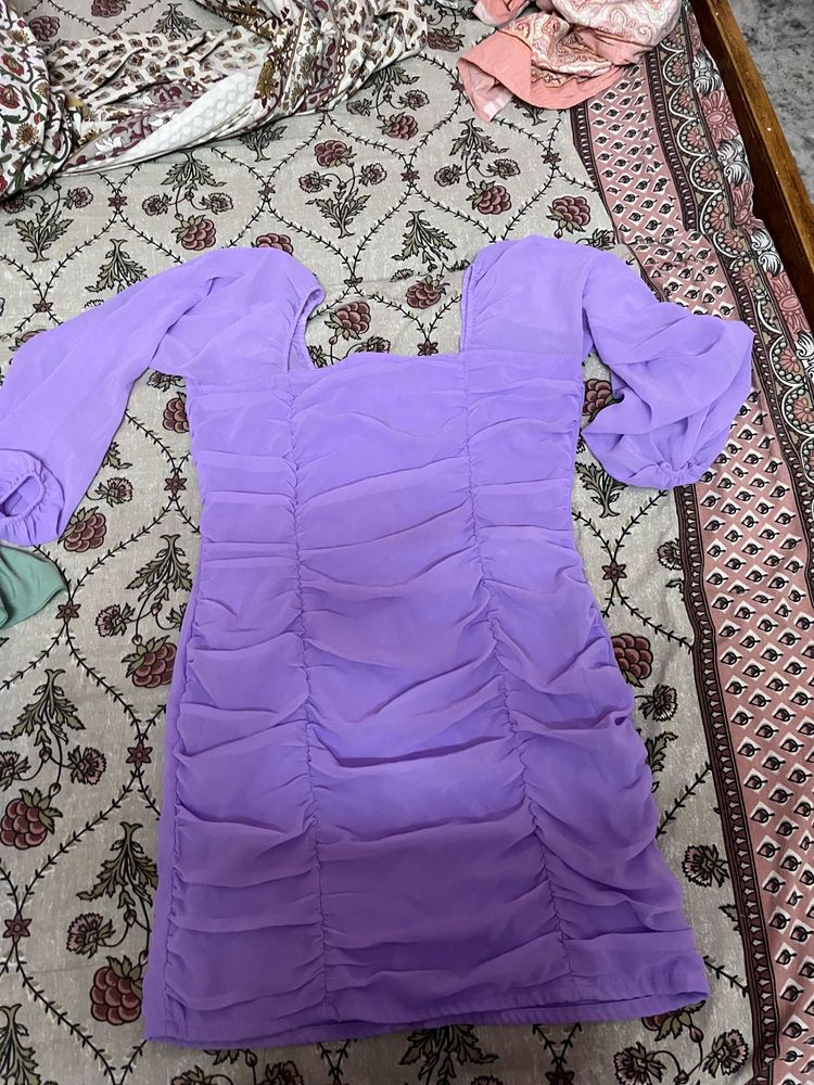 Lavender Ruched Mini Dress