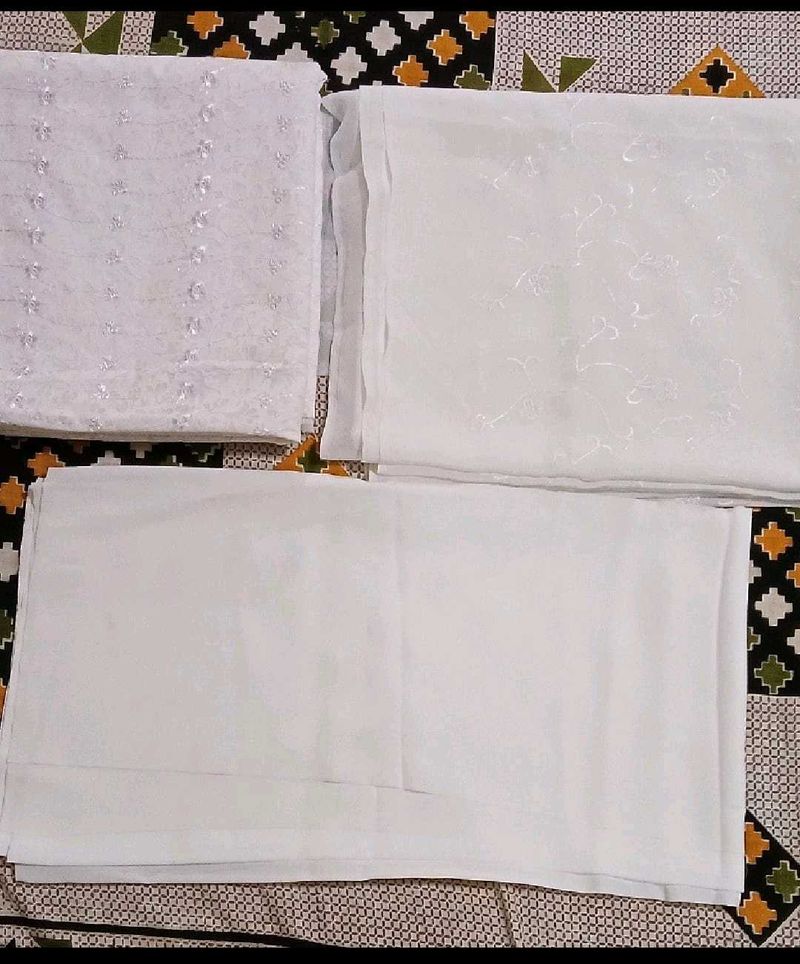 White Color Silken Dress Material Self Embroidery