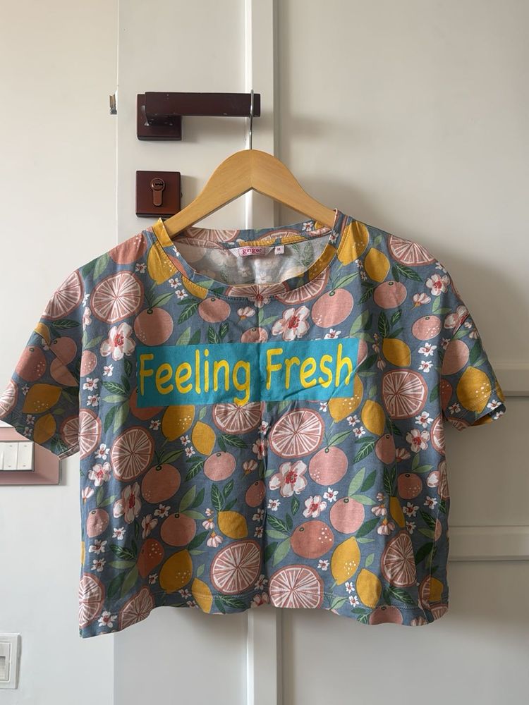 Ginger Cute Fruit Print "Feeling Fresh" Crop Top