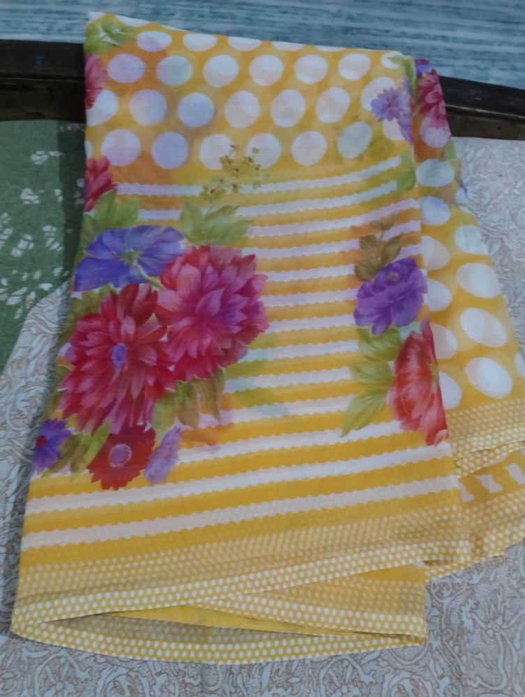 Vibrant Yellow Floral Saree
