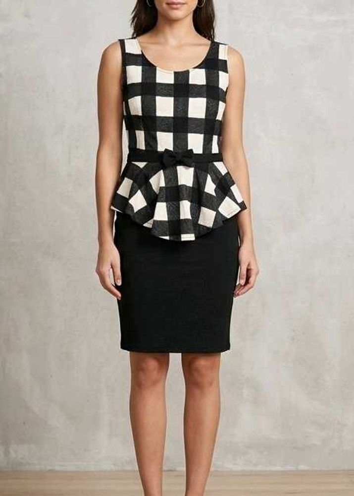 Black &amp; White Gingham Peplum Dress