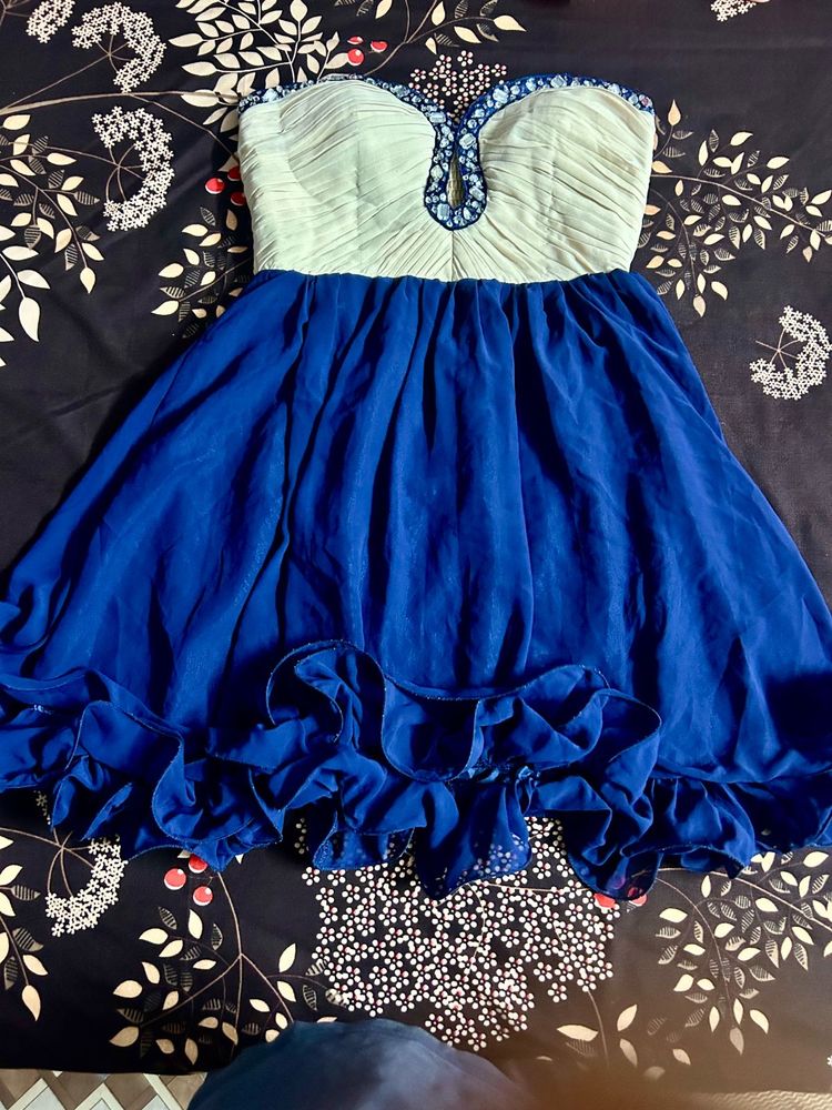 Stunning Blue &amp; Cream Beaded Dress