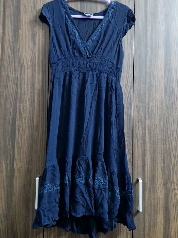 GHOST LONDON Navy Blue Cap Sleeve Midi Dress