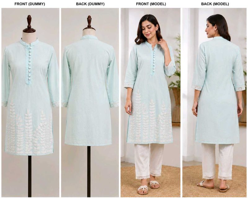 Classic Mint Green Embroidered Knee Length Kurti |