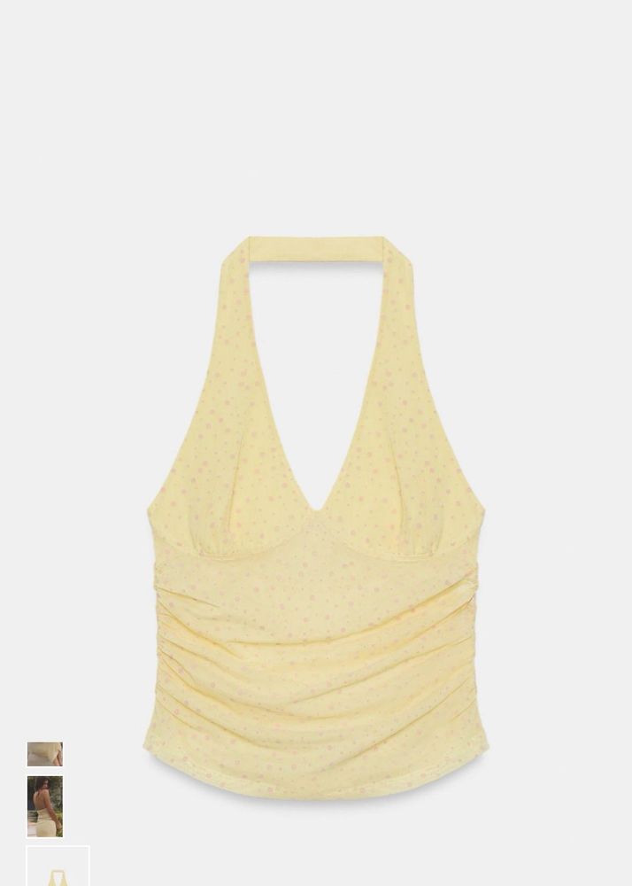 Yellow Ruched Halter Neck Top