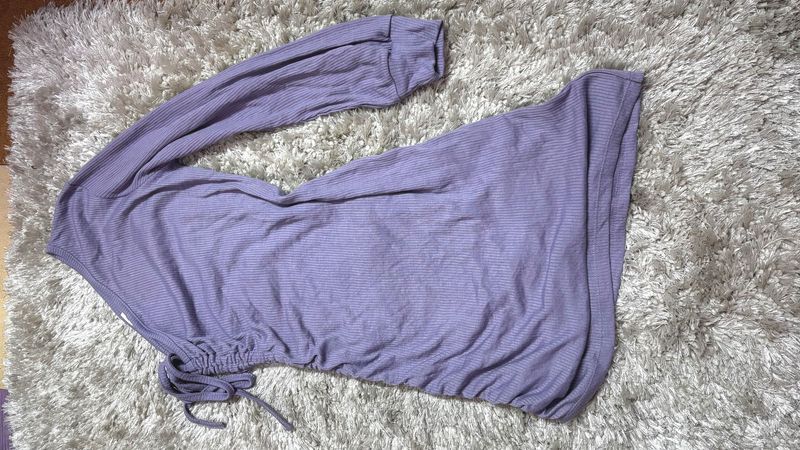Cute Purple Ribbed Long Sleeve Top