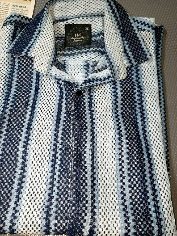 brand new 🆕 Mesh Knit Striped Button-Up Shirt