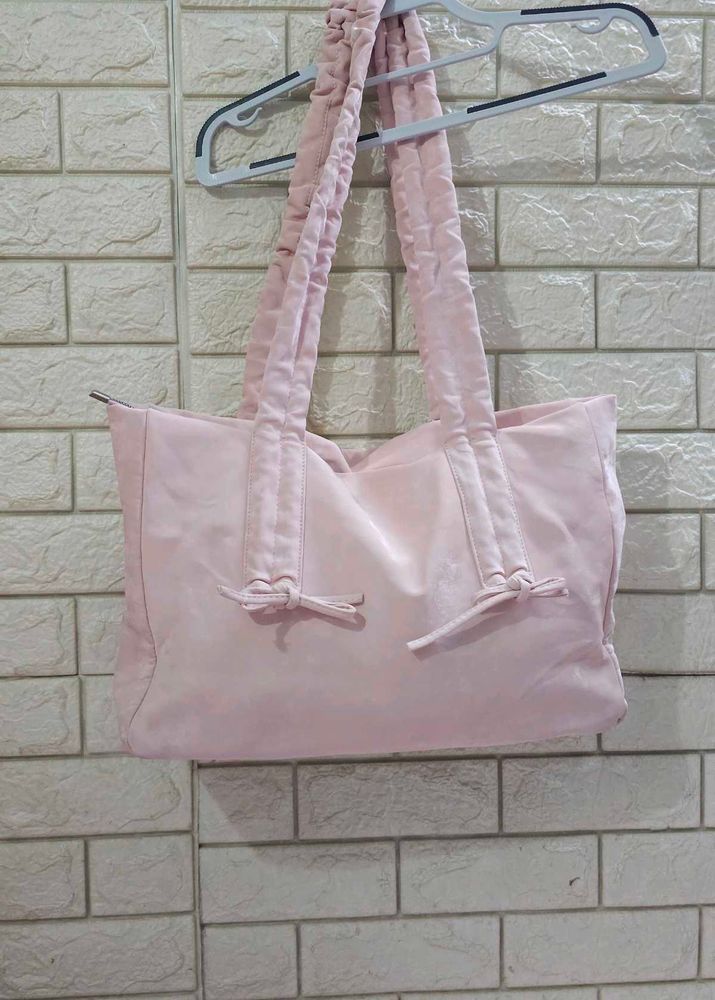 Light Pink Ruched Handle Tote Bag
