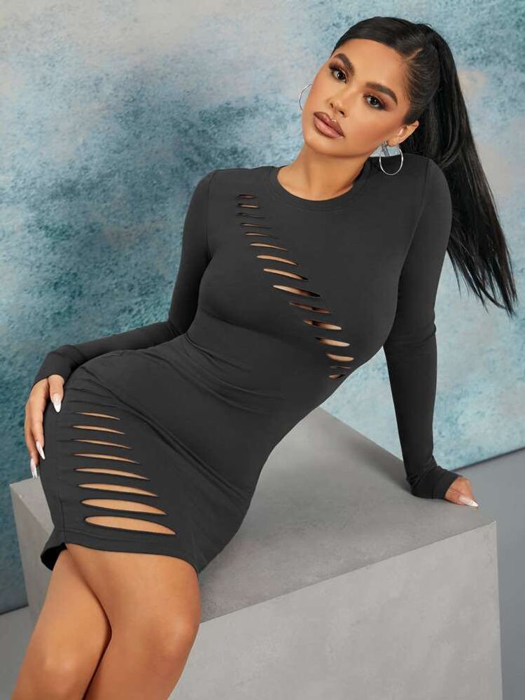 Navy Blue Long Sleeve Mini Dress