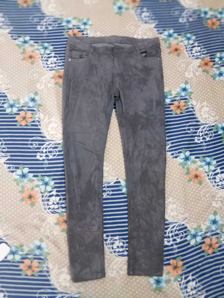 Stylish Grey Faux Suede Pants