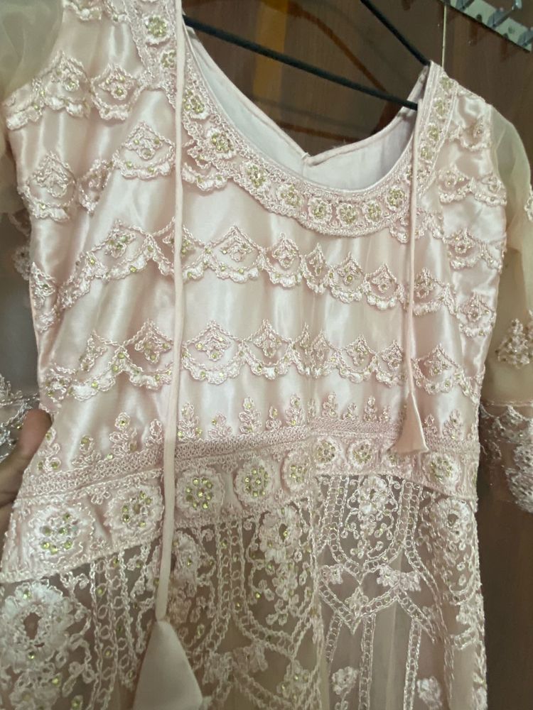 Elegant Pink Embroidered indo western gown