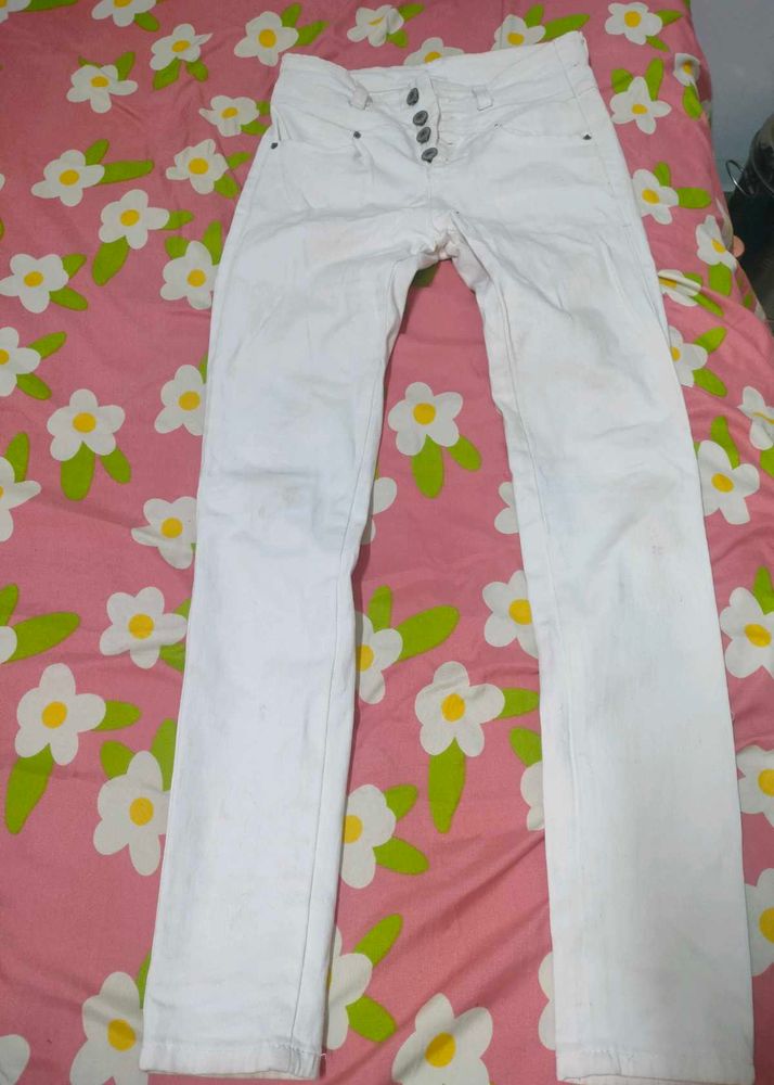 White Button-Fly Jeans
