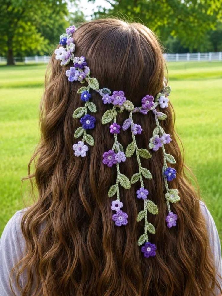 Boho Crochet Flower Hair Garland