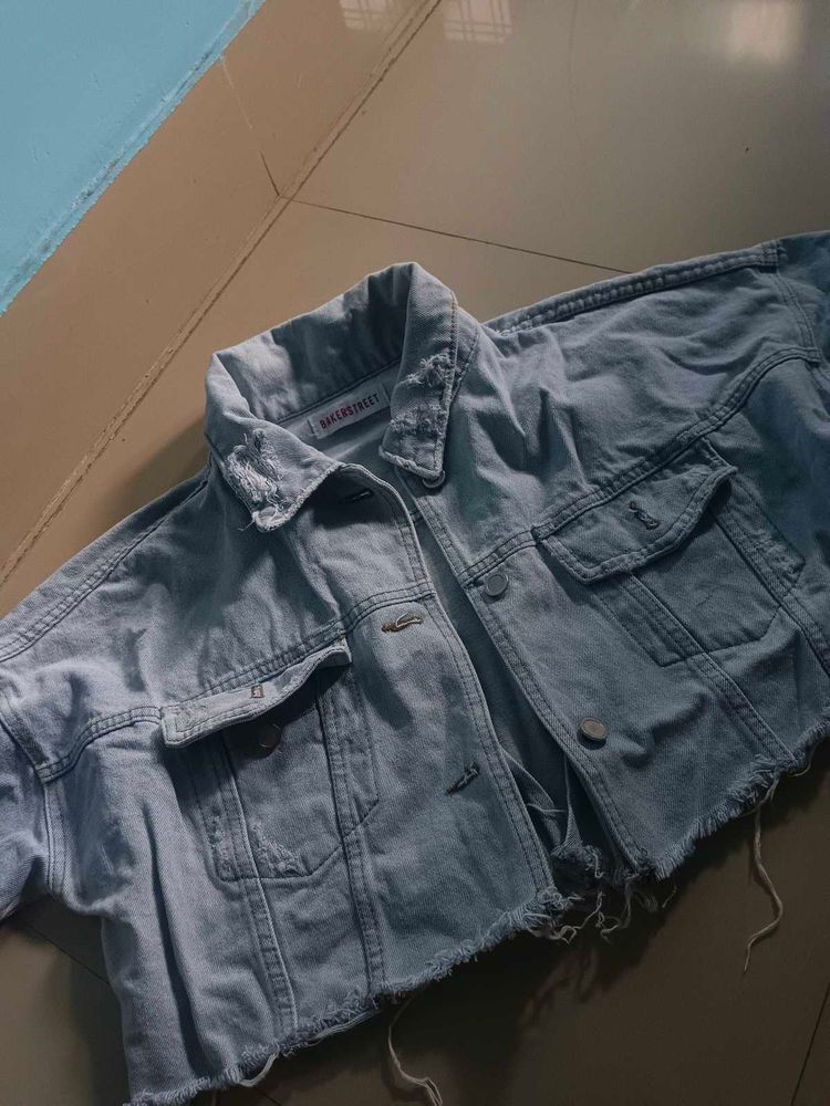 Distressed Denim Cropped Jacket