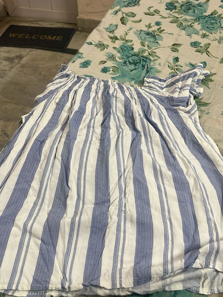 Blue &amp; White Striped Off-Shoulder Top