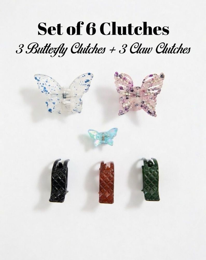 Set of 6 Butterfly &amp; Claw Hair Clips
