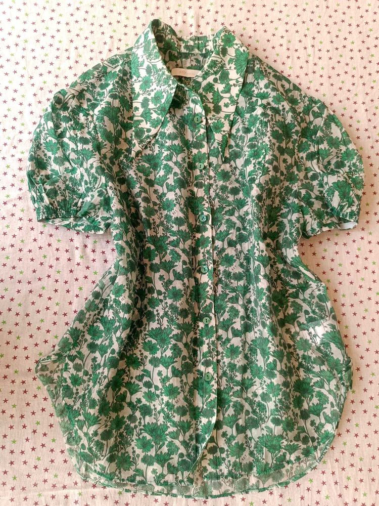 Green Floral Print top for women