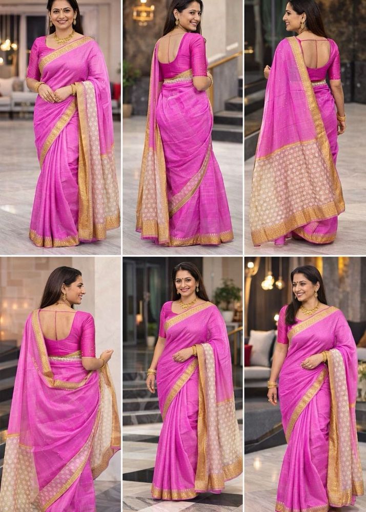 Elegant Pink Saree with Golden Border