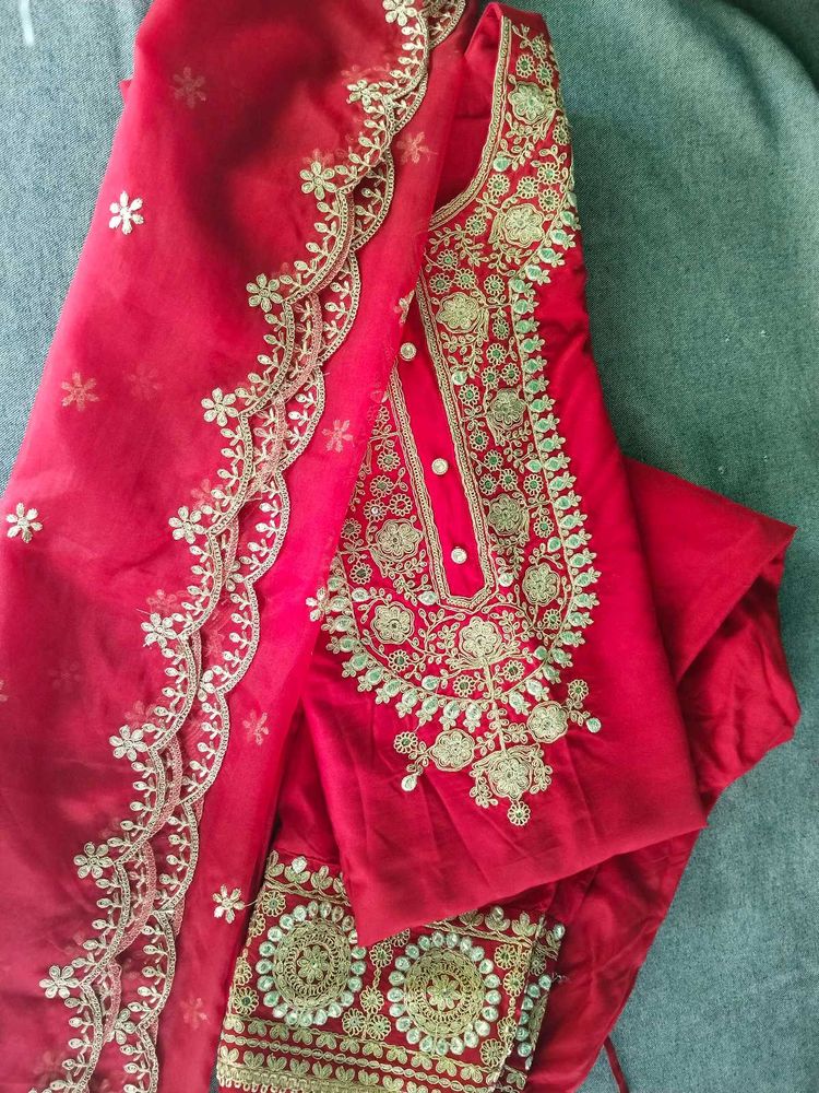 Red Embroidered Kurta Set with Dupatta