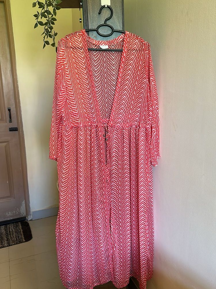 Chic Red Printed Long Shrug