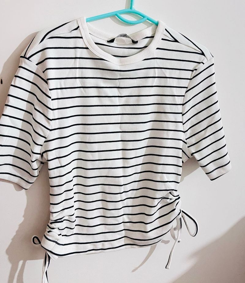 Striped Cropped Tie Top