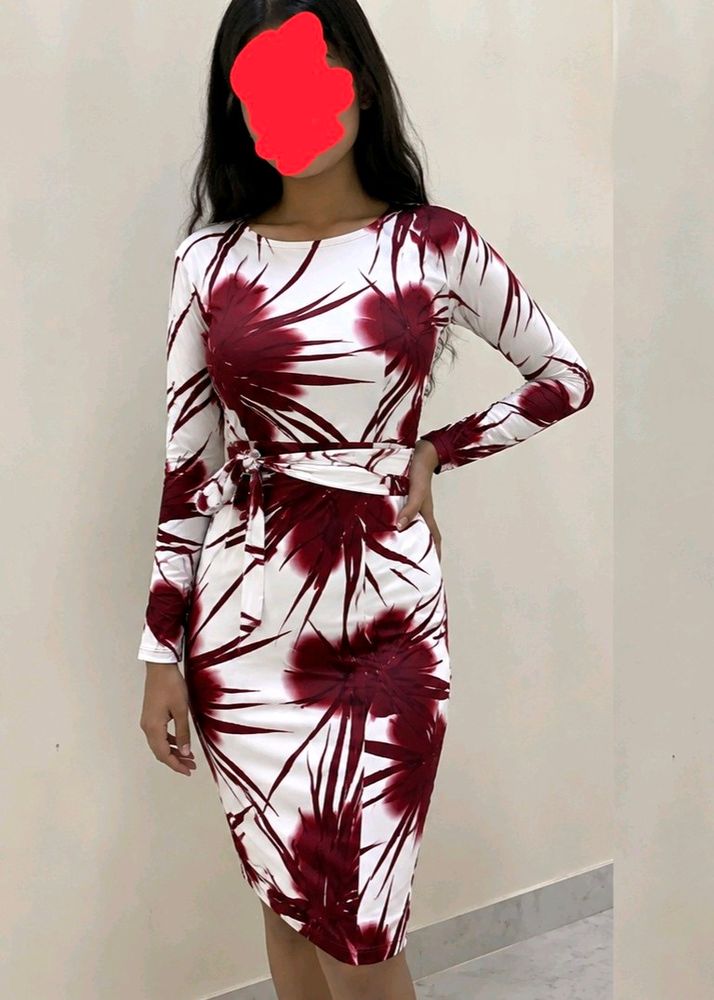 Stylish Printed Dress with Belt