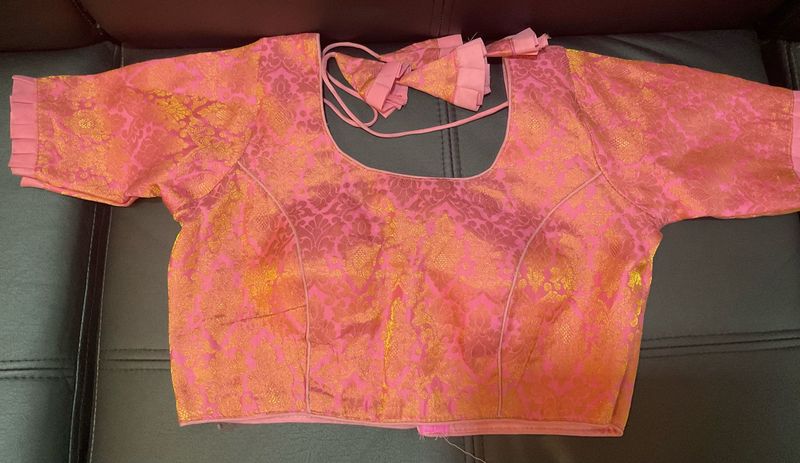Pink Brocade Readymade Saree Blouse