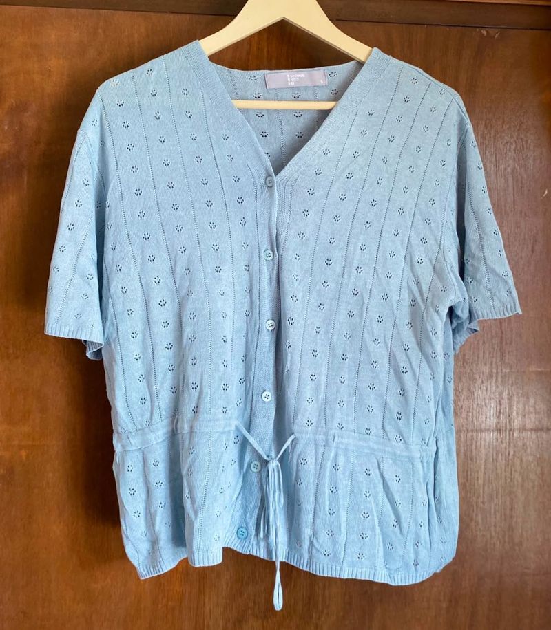 Light Blue Knit Button-Up Top