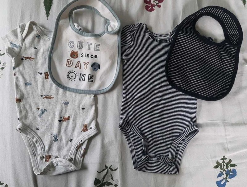 Set of 2 Baby Bodysuits and Bib &amp; 1 free Onesie