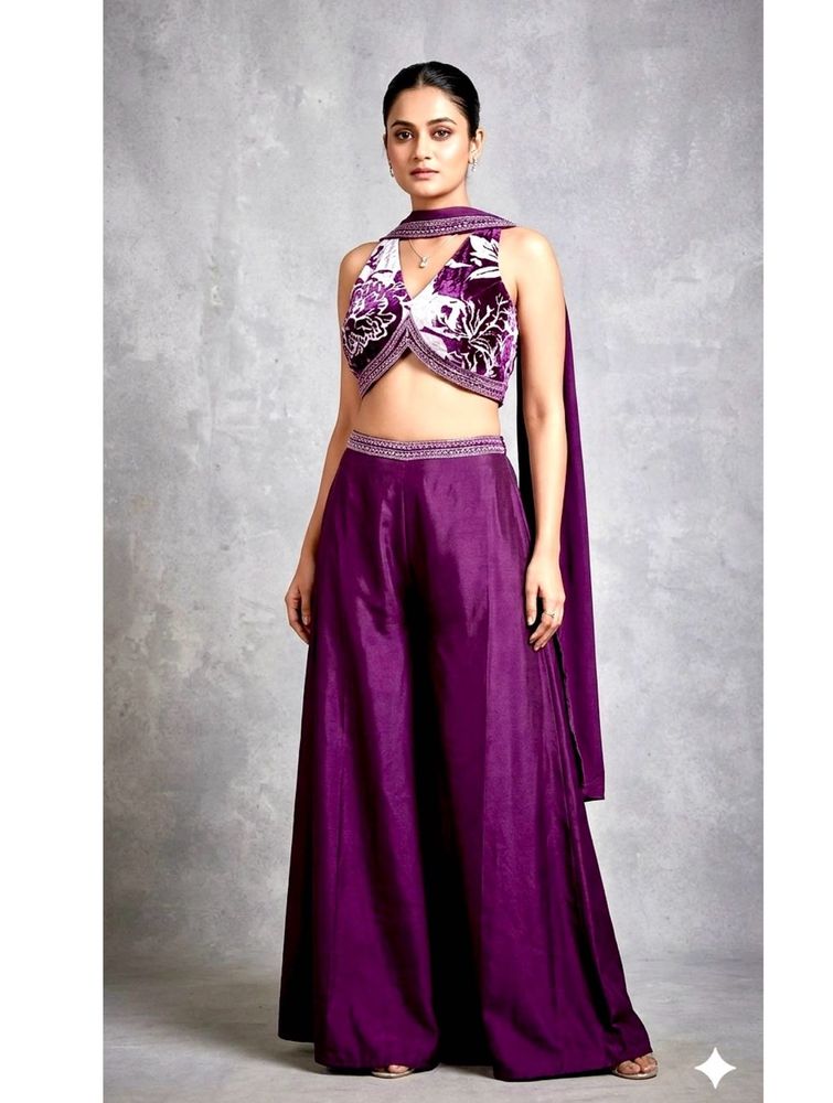 plazzo set with crop top and dupatta