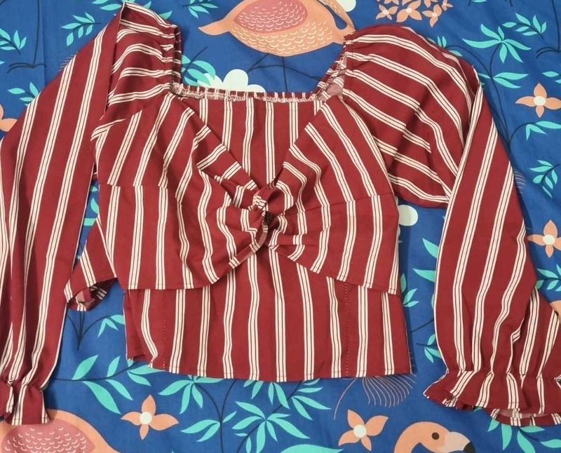 Striped Twist Front Crop Top