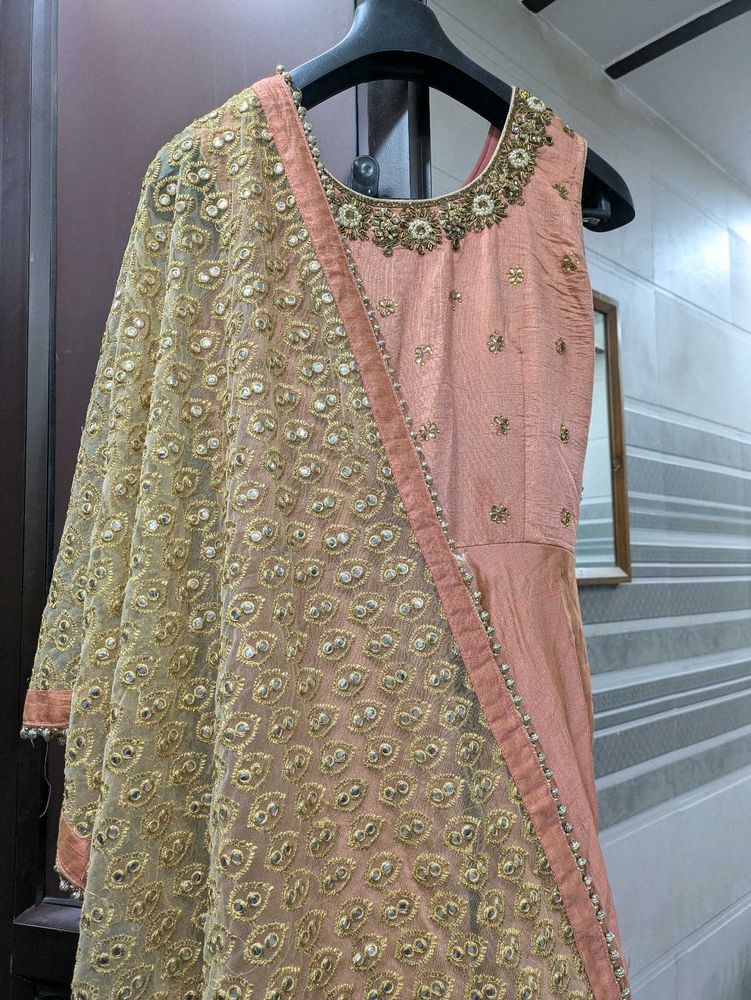 Elegant Peach &amp; Gold Ethnic Gown