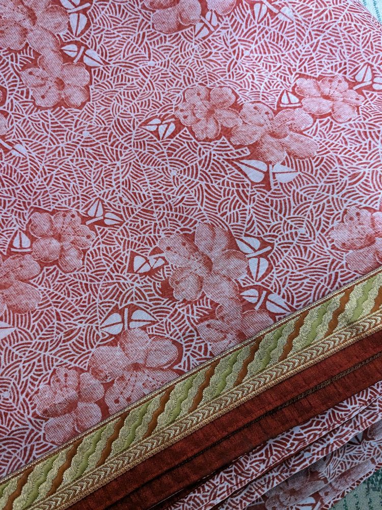 Red And White Printed Saree