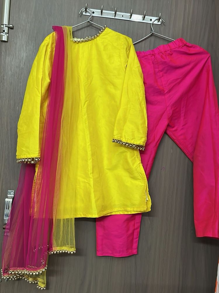 silk Vibrant Yellow Kurta Set for 6-8 yr