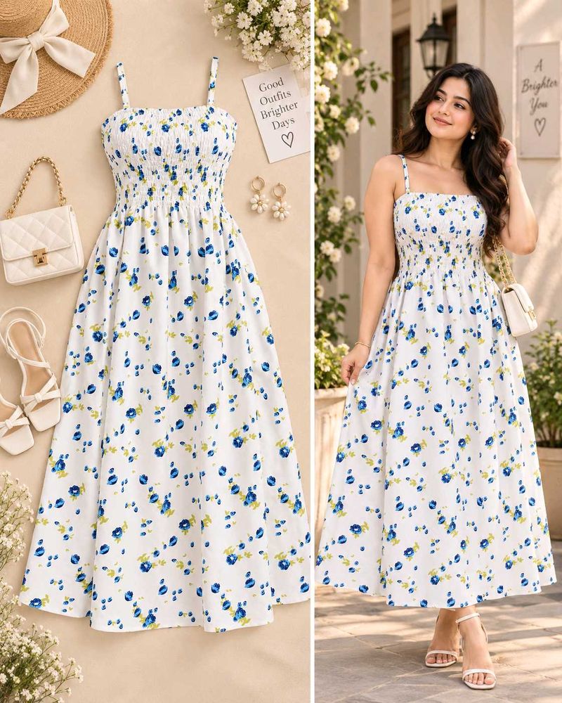 Cute Floral Smocked Midi Dress